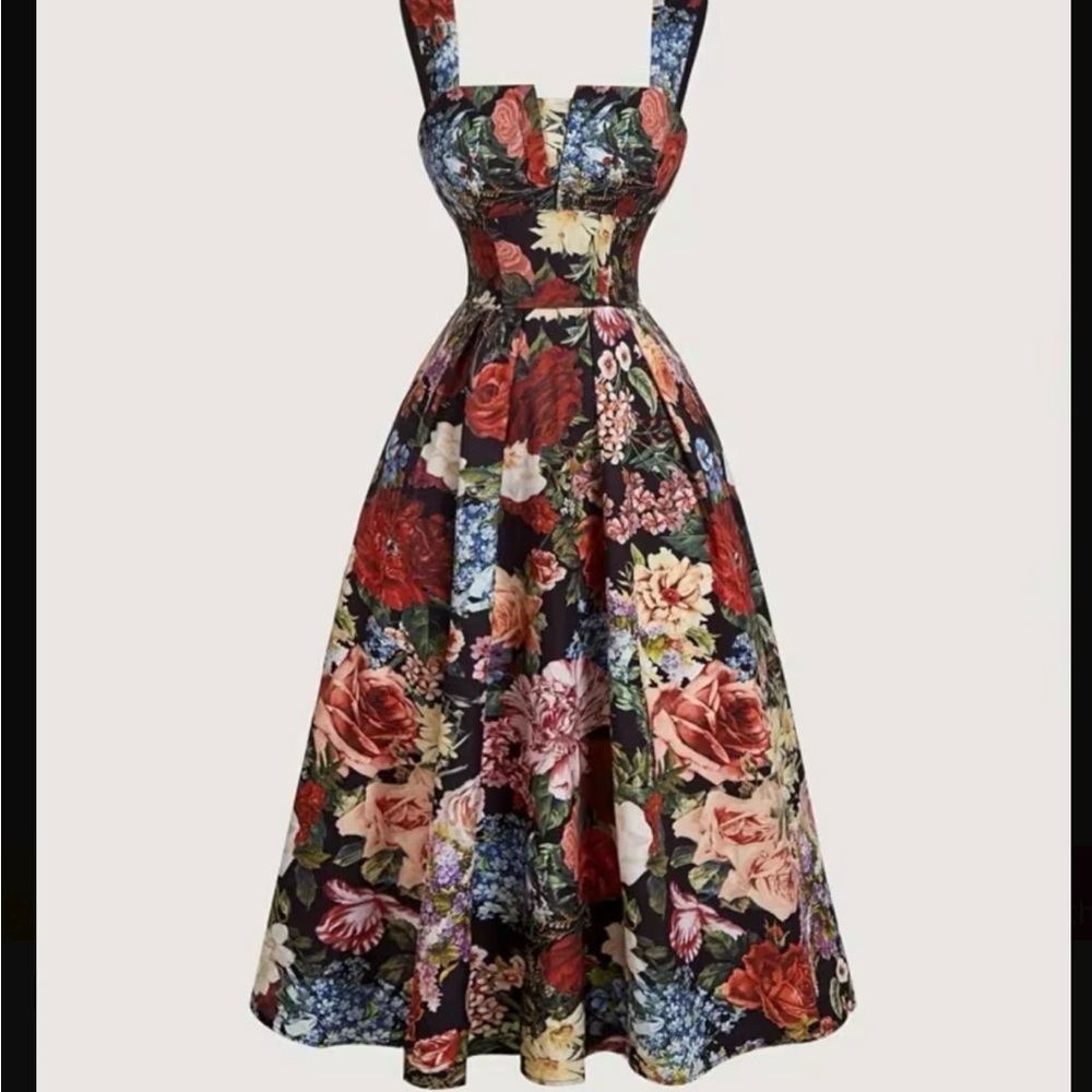 Floral Fit-and-Flare Midi Dress